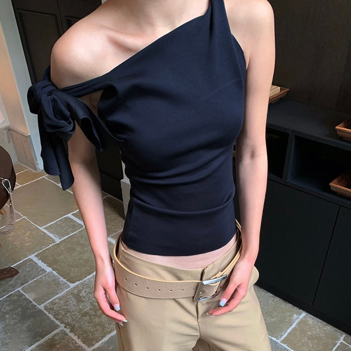 【2color】片肩リボンタンクトップ|アシンメトリー×美シルエット SS-000267