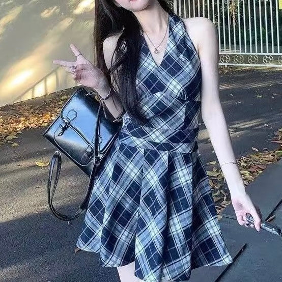 チェック柄 ノースリーブ ワンピース SS-000433