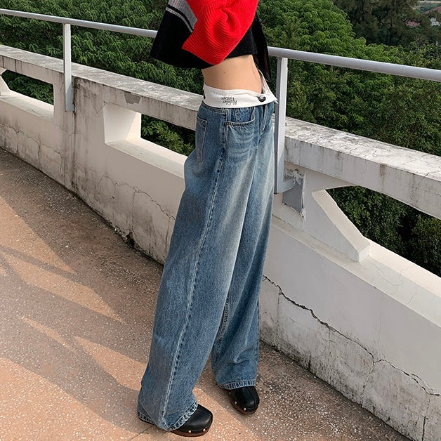 ゆるストレートデニムパンツ|腰履き風ローライズ&ヴィンテージブルー SS-000265