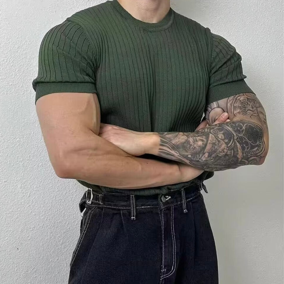 【4color】リブ編みクルーネック半袖Tシャツ SS-000142