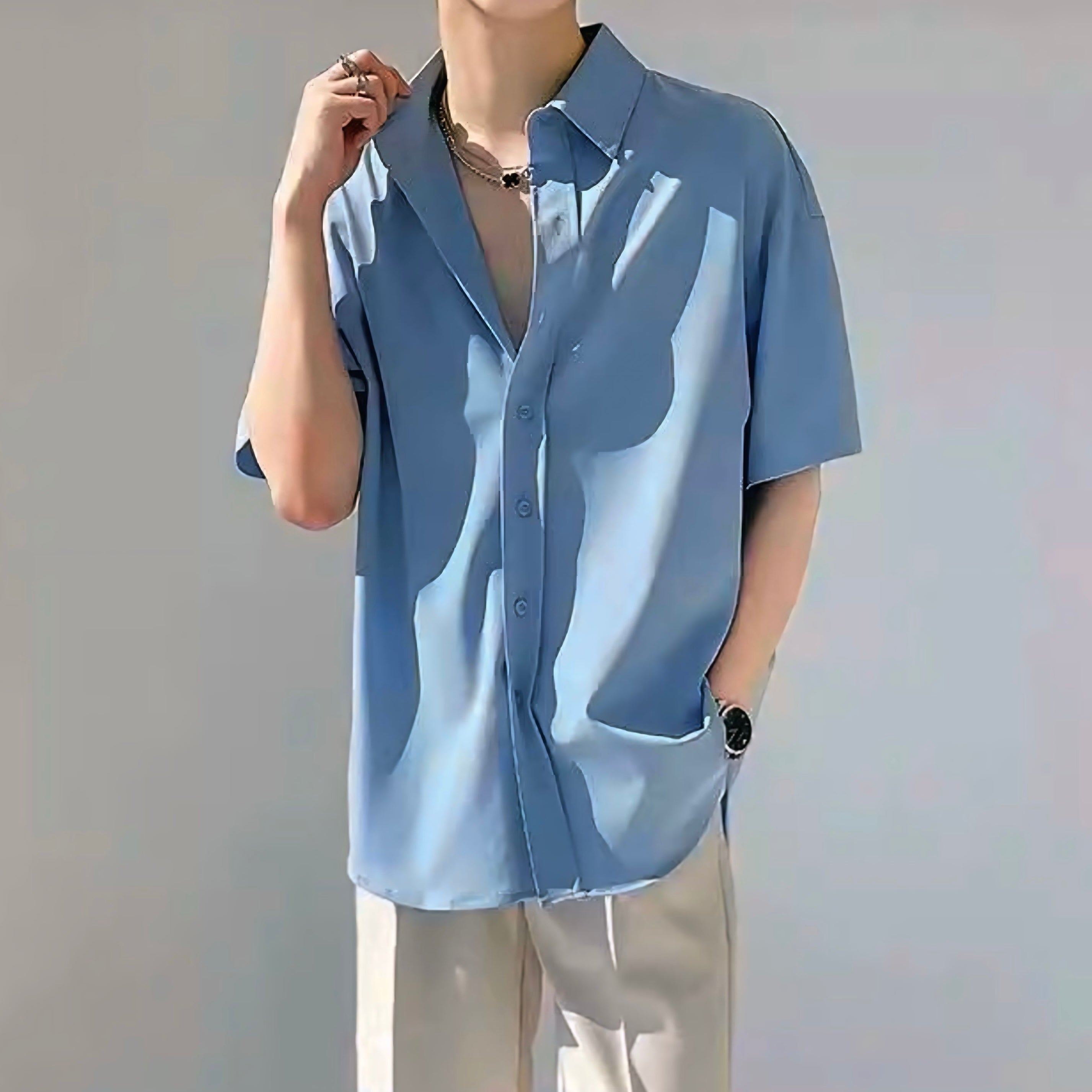 【5color】無地オープンカラーシャツ SS-000123