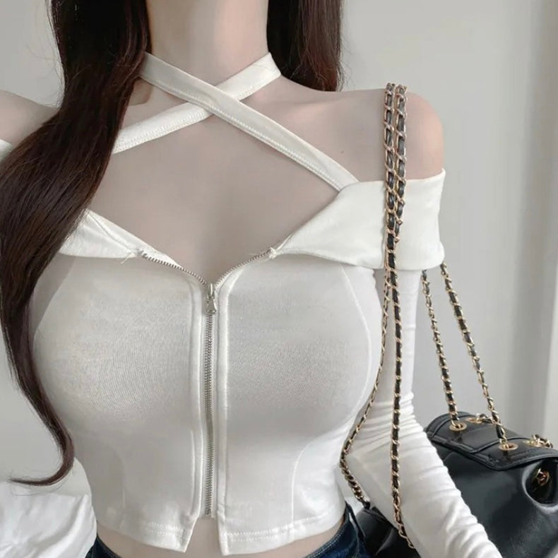オフショルダー セクシー ジップカットソー SS-000358