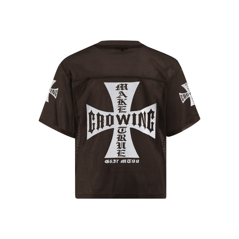 【3color】ロゴ入りメッシュTシャツ|オーバーサイズ×バッククロスデザイン|ユニセックスアイテム SS-000300
