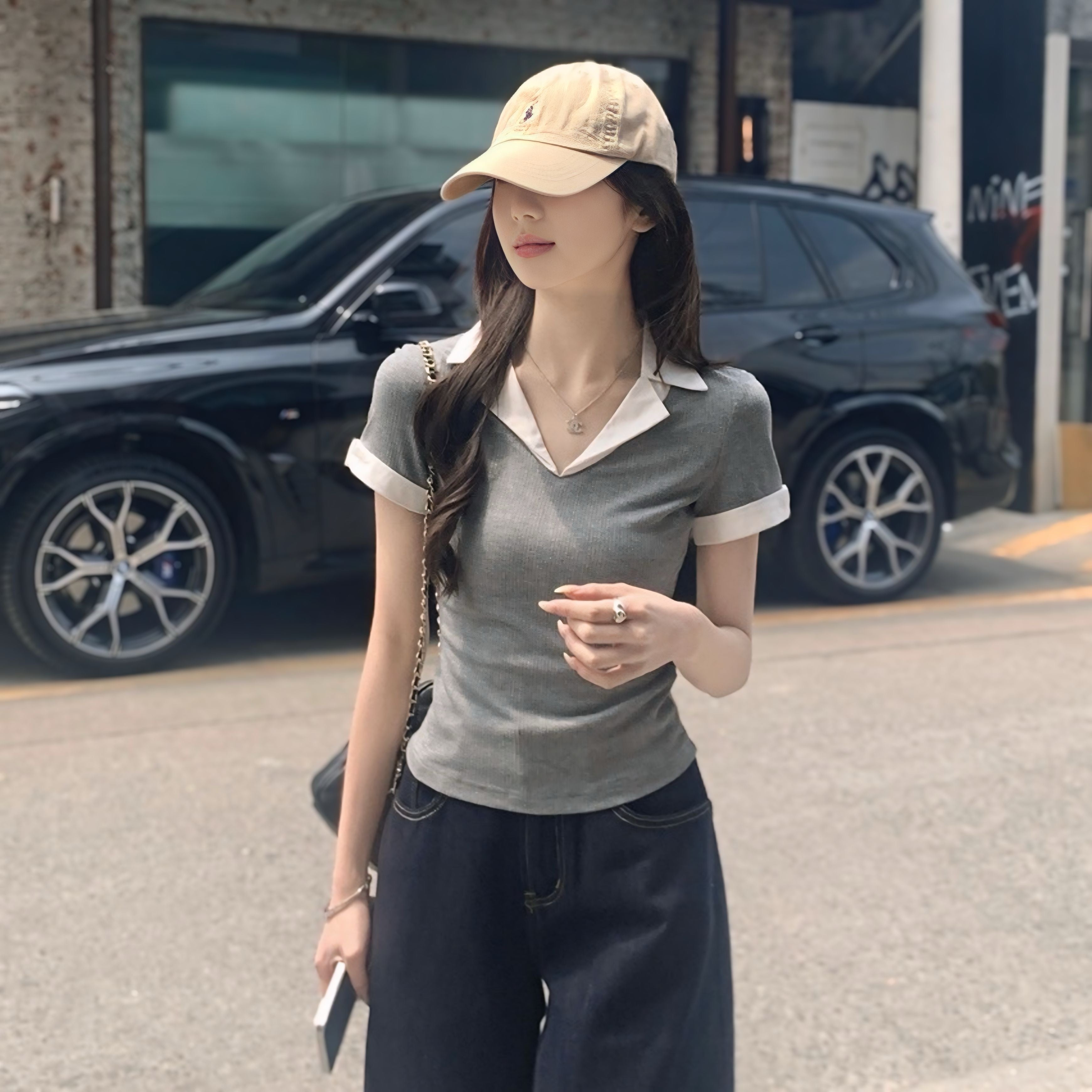 スタイルアップ リブフィット配色Tシャツ SS-000179