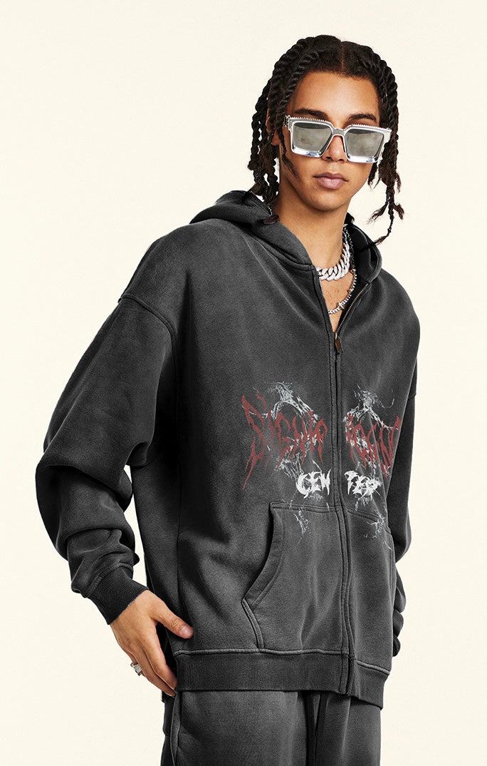 ヴィンテージ ウォッシュ グラフィックジップパーカー SS-000730