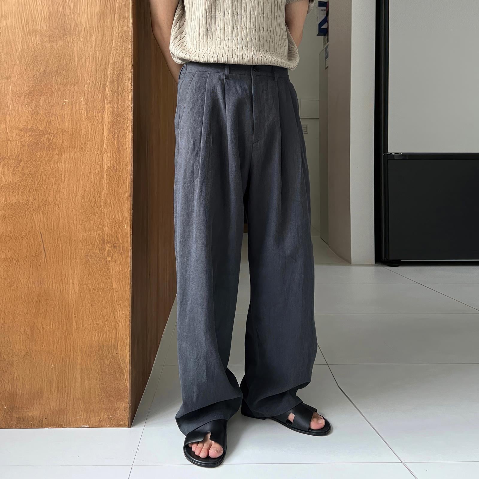 【3color】タック入りリラックス ワイドスラックス SS-000152