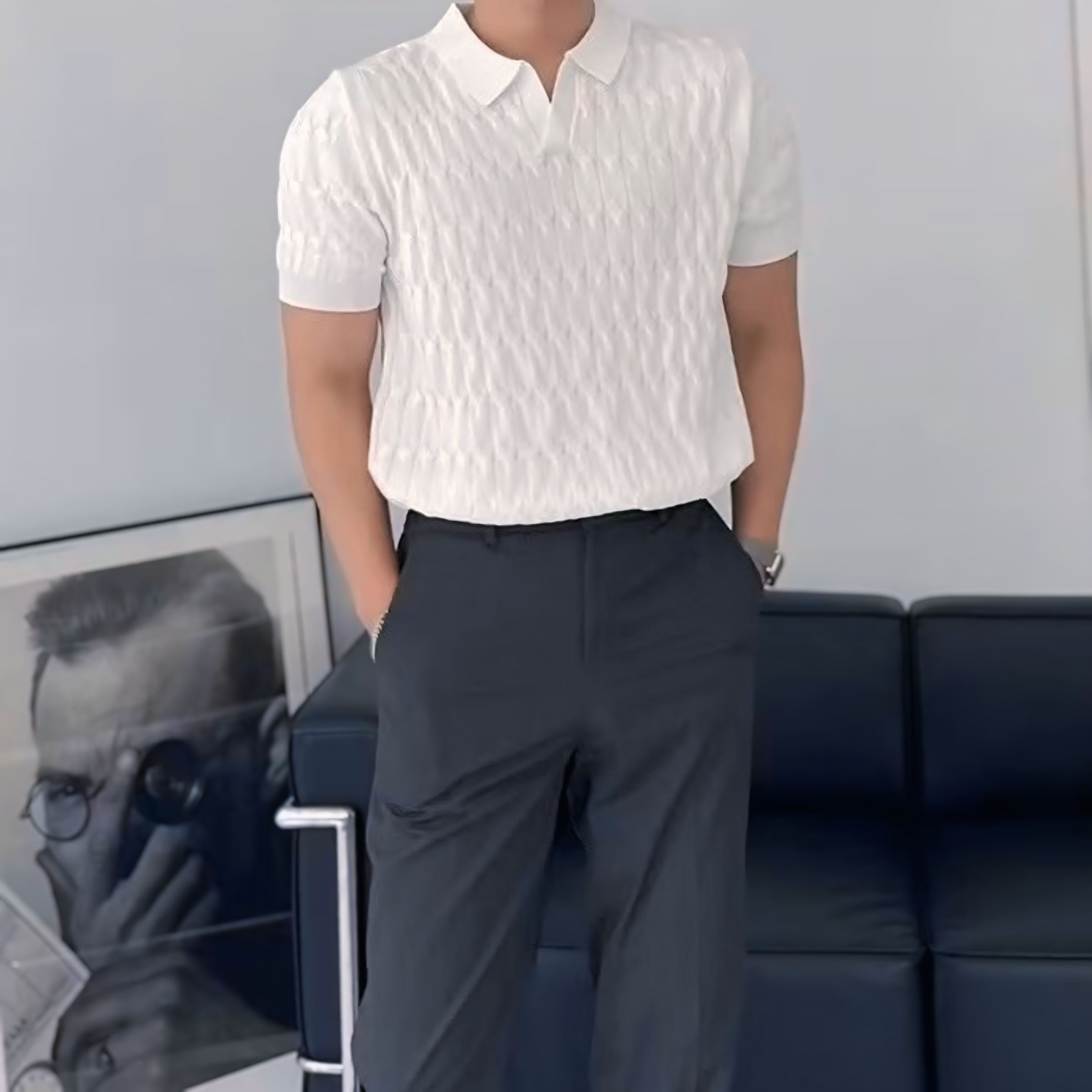 【3color】メンズ半袖ポロ編み込みデザインシャツ SS-000143