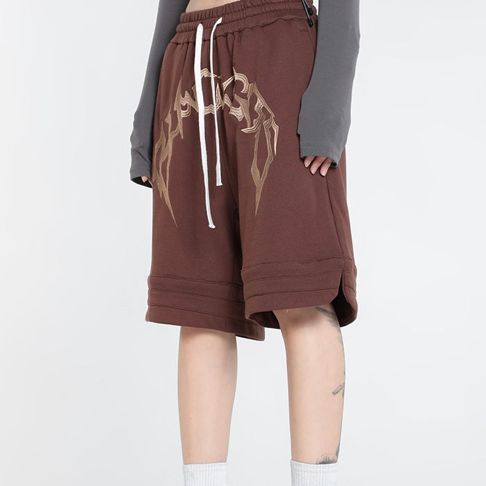 【2color】アーチロゴスウェットハーフパンツ ストリート系ショーツ ユニセックス SS-000315