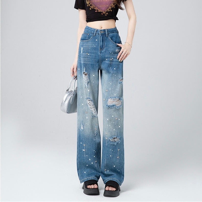 ダメージ刺繍デニムワイドパンツ SS-000561