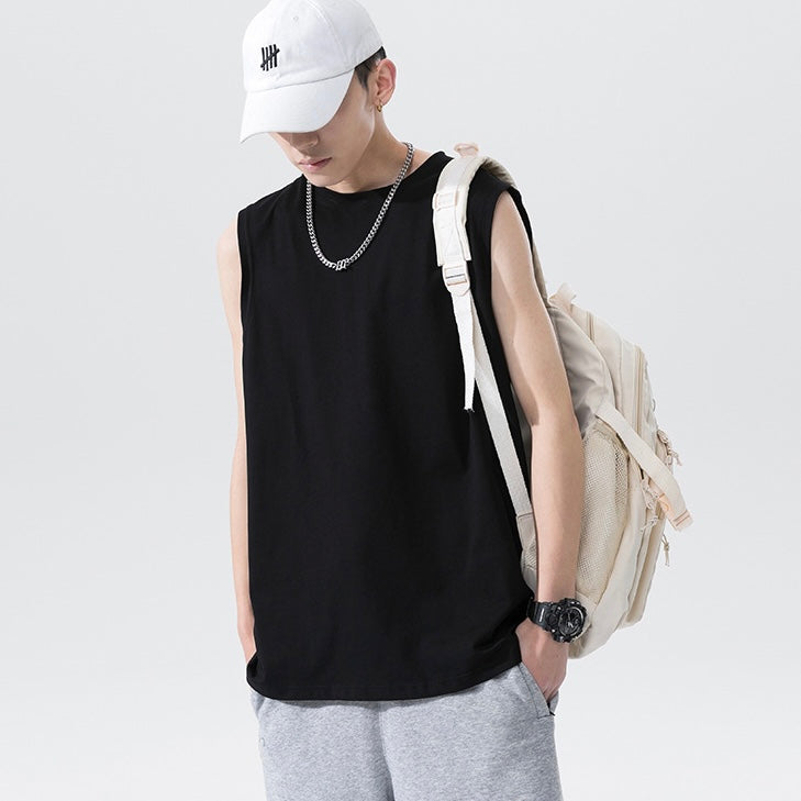 【3color】メンズ無地ノースリーブカットアウトタンク SS-000165