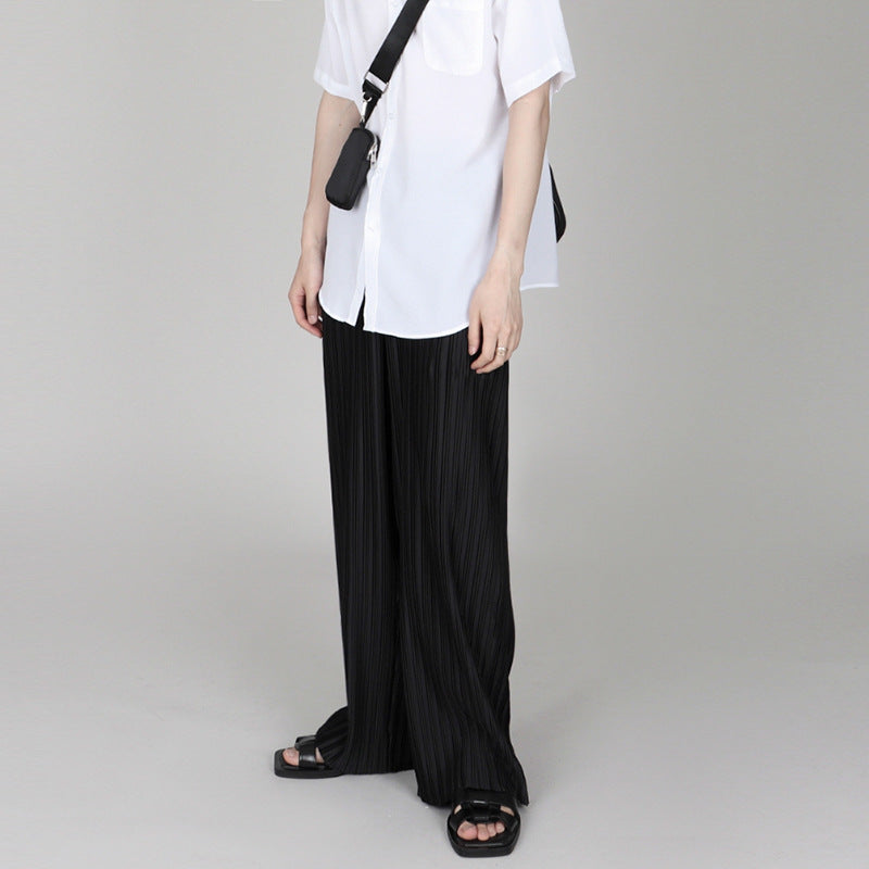 【2color】ストライプ柄 メンズリラックス プリーツパンツ SS-000167