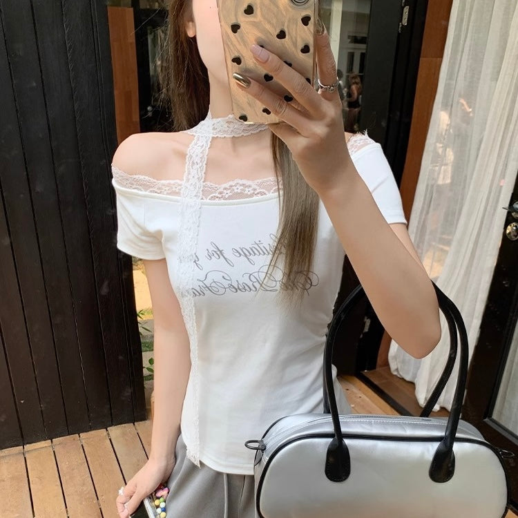 レース付き オフショル Tシャツ SS-000388