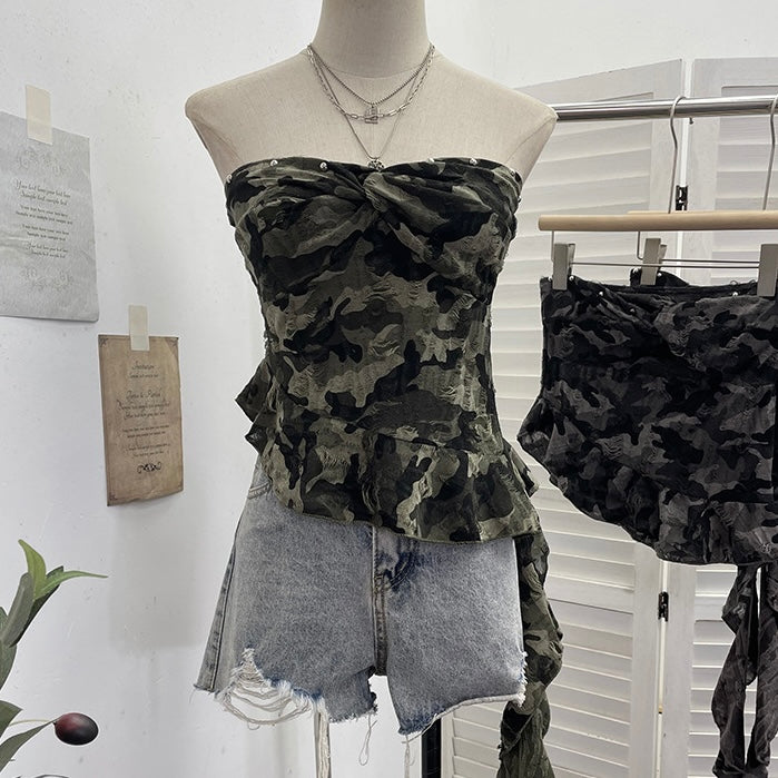 ストリート系 カモフラージュ チューブトップ SS-000357