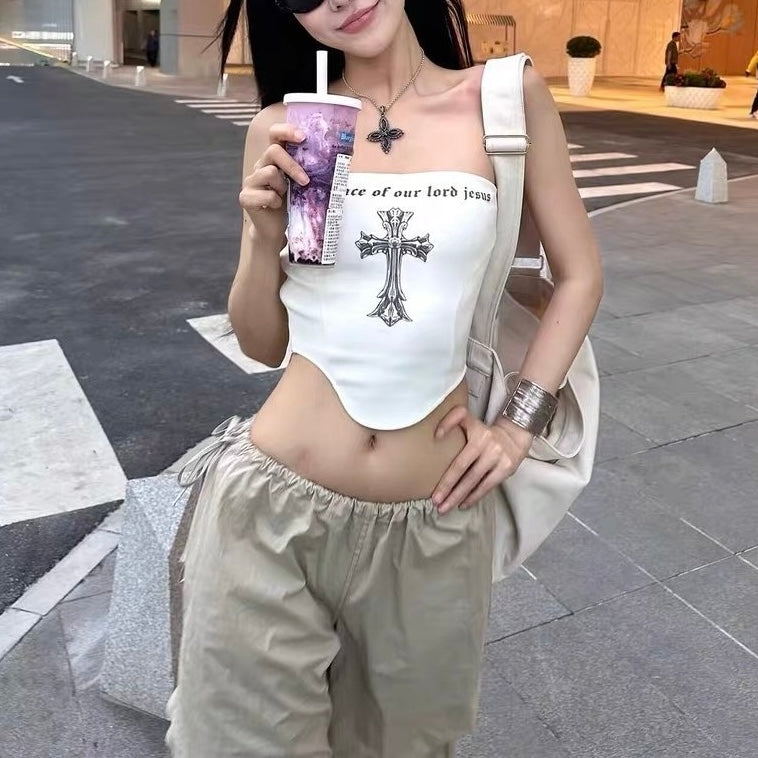 ストリート系 クロスプリント チューブトップ SS-000361