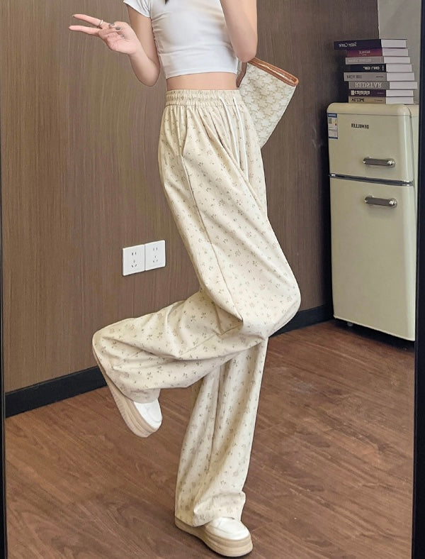 【3color】花柄ルーズパンツ ハイウエスト ゆったりリラックスパンツ SS-000226