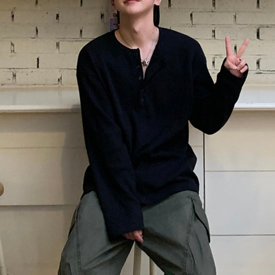 【2color】ワッフルヘンリーネック 長袖カットソー SS-000163