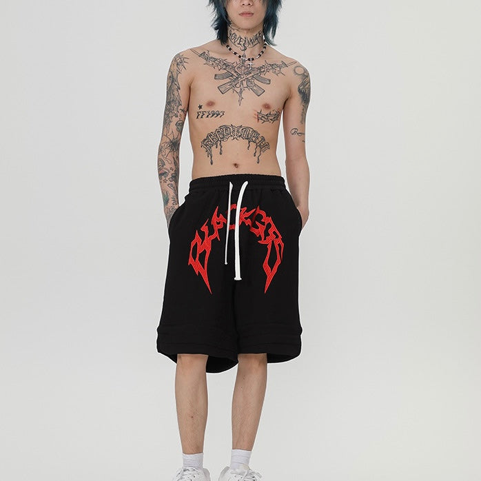 【2color】アーチロゴスウェットハーフパンツ ストリート系ショーツ ユニセックス SS-000315