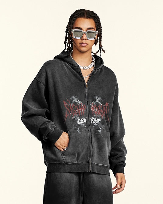 ヴィンテージ ウォッシュ グラフィックジップパーカー SS-000730