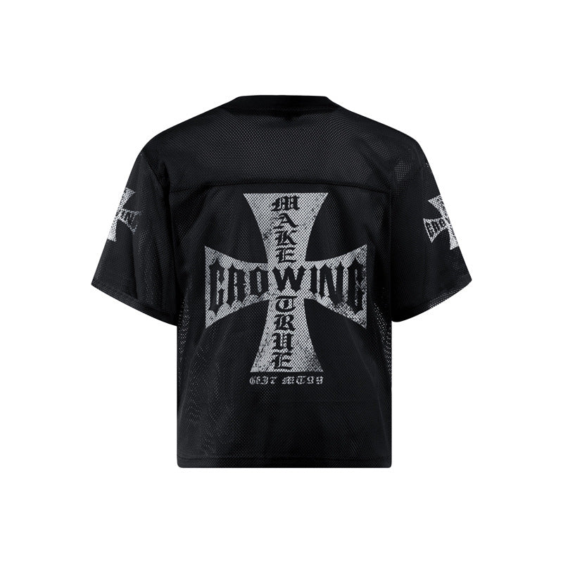 【3color】ロゴ入りメッシュTシャツ｜オーバーサイズ×バッククロスデザイン｜ユニセックスアイテム SS-000300