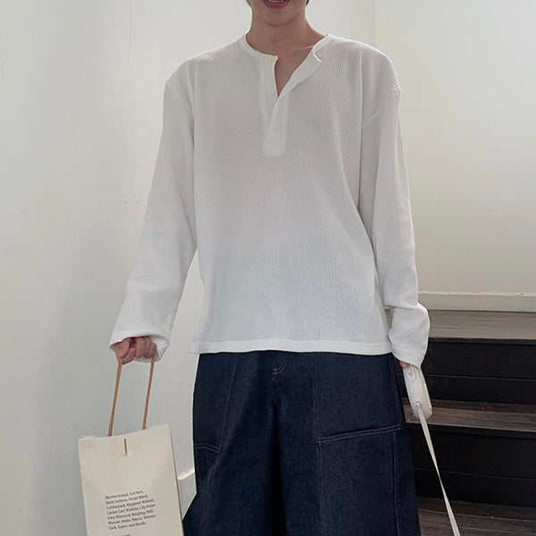 【2color】ワッフルヘンリーネック 長袖カットソー SS-000163