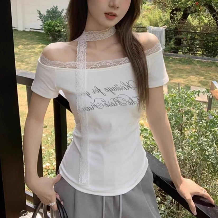 レース付き オフショル Tシャツ SS-000388