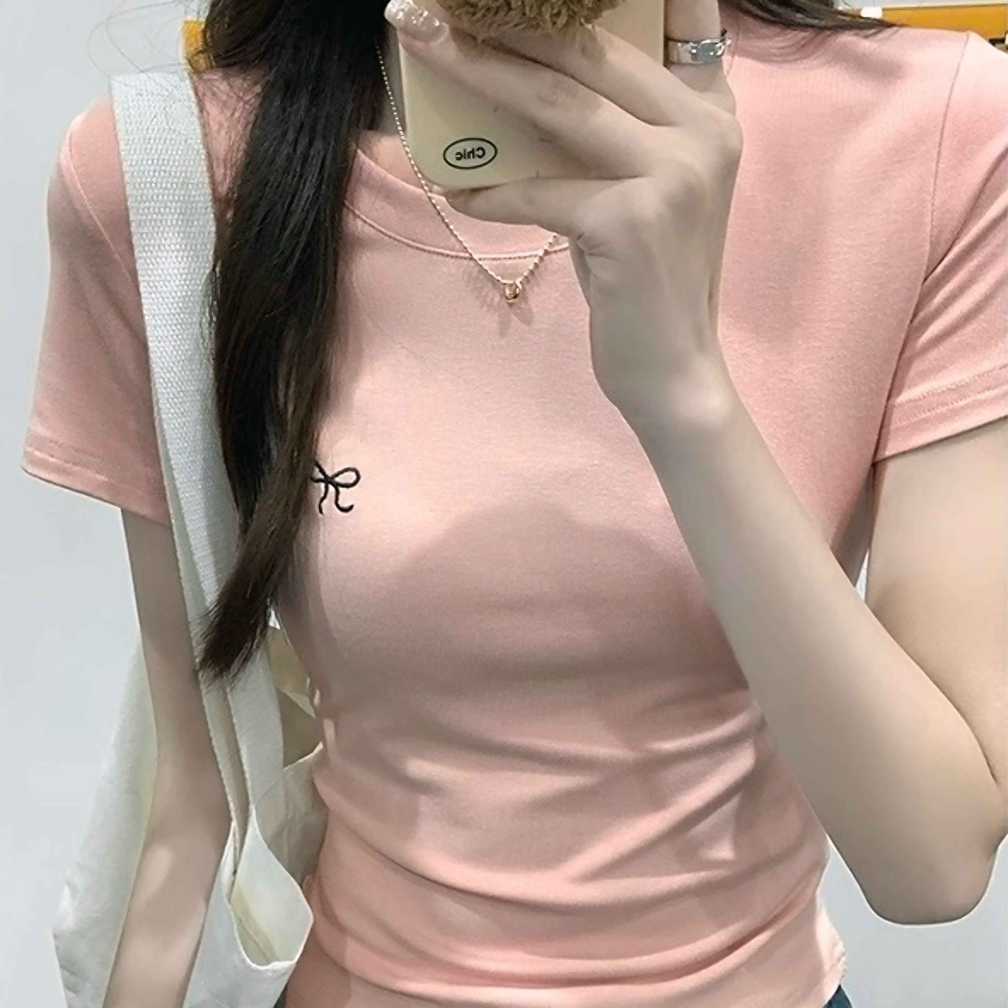 【4color】トレンド大人気 胸元ワンポイント TシャツSS-000182