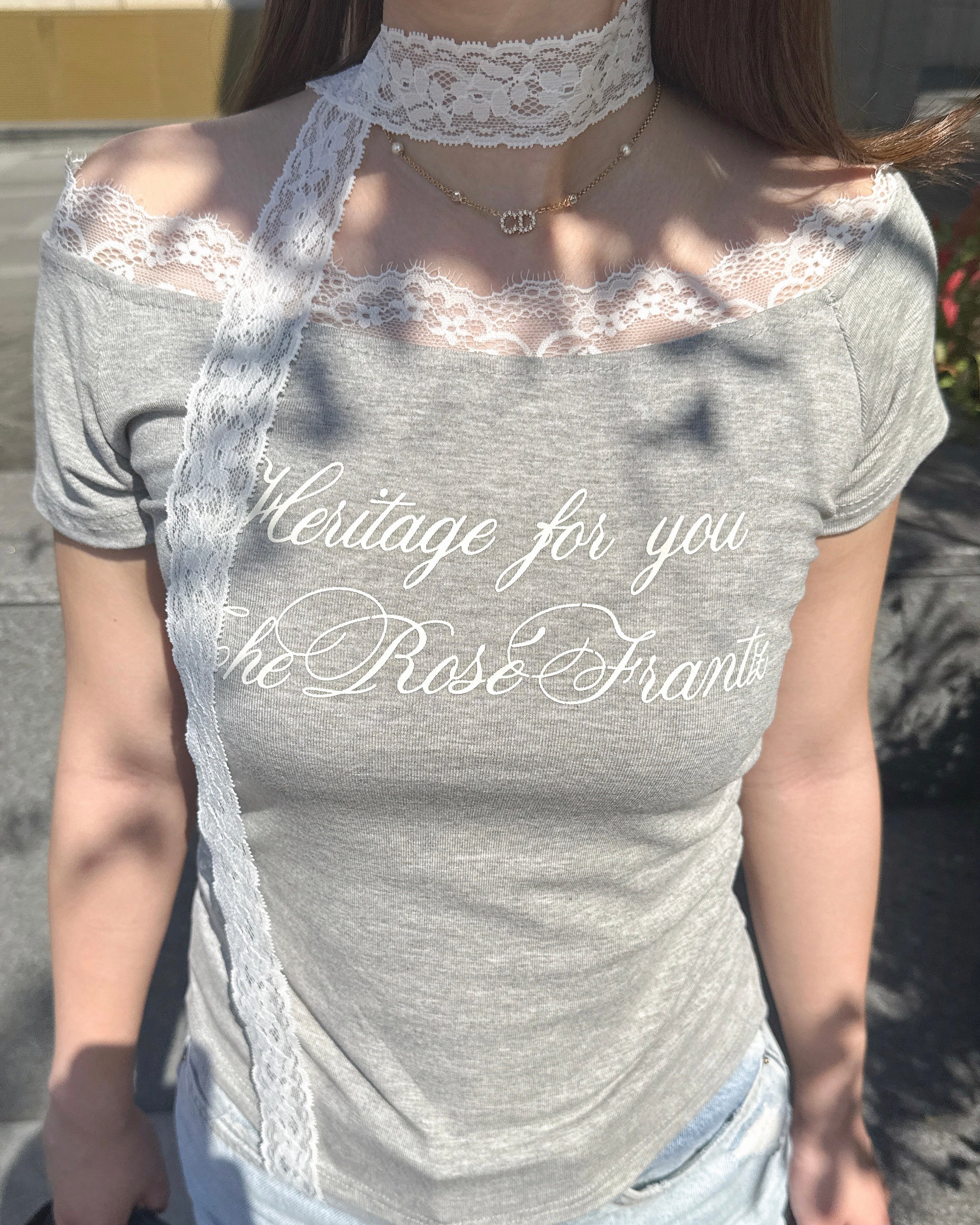 レース付き オフショル Tシャツ SS-000388