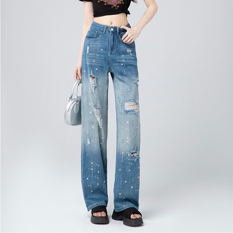 ダメージ刺繍デニムワイドパンツ SS-000561