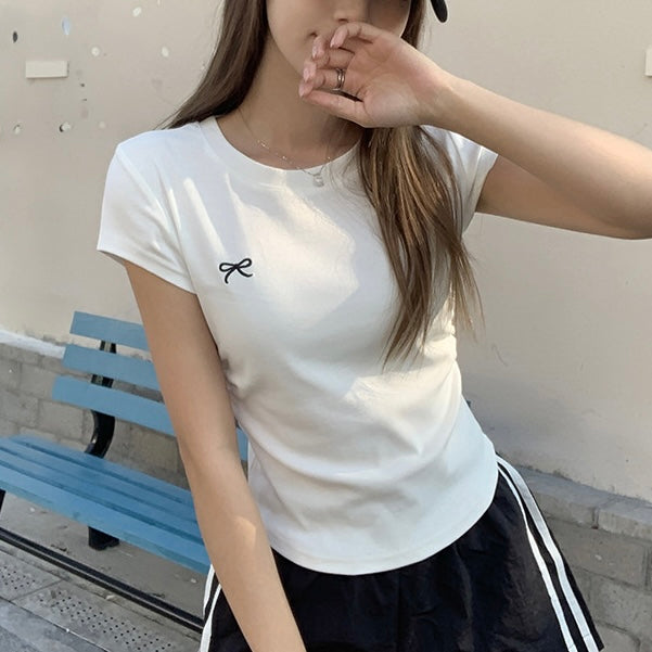 ミニリボン刺繍入りベーシックTシャツ SS-000197