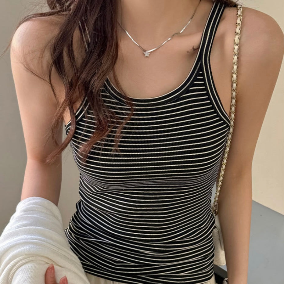 【2color】ストライプ美シルエットタンクトップ｜細見え夏コーデ SS-000246