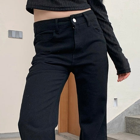 美脚見えブラックデニムパンツ｜フレアシルエットで脚長効果抜群 SS-000271