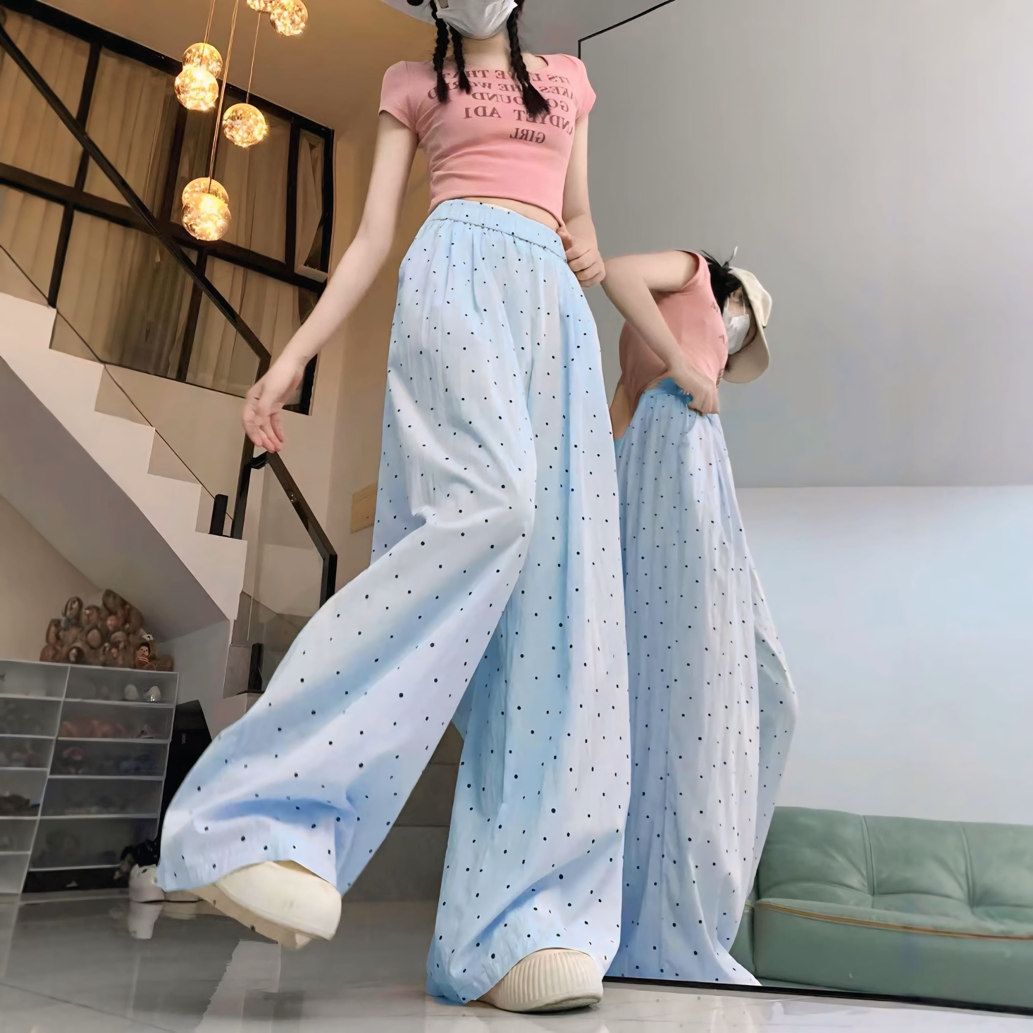 【4color】ゆるかわデザイン ドット柄ワイドパンツ SS-000173