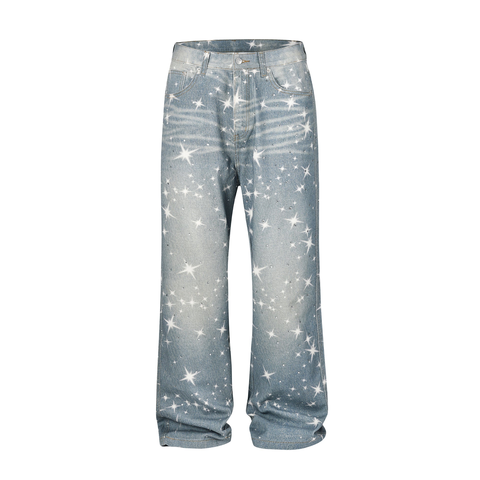 スター柄 デニムワイドパンツ ヴィンテージ加工 SS-000343