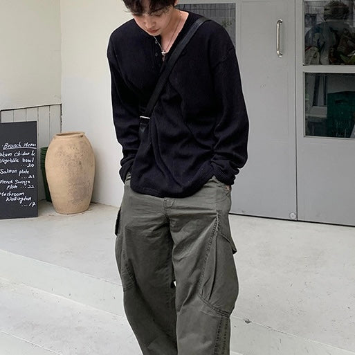 【2color】ワッフルヘンリーネック 長袖カットソー SS-000163