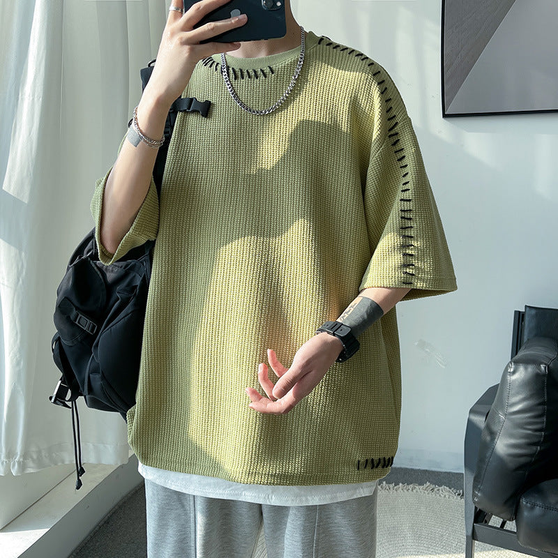 【3color】ワッフル編み ディテール映えるステッチTシャツ SS-000160