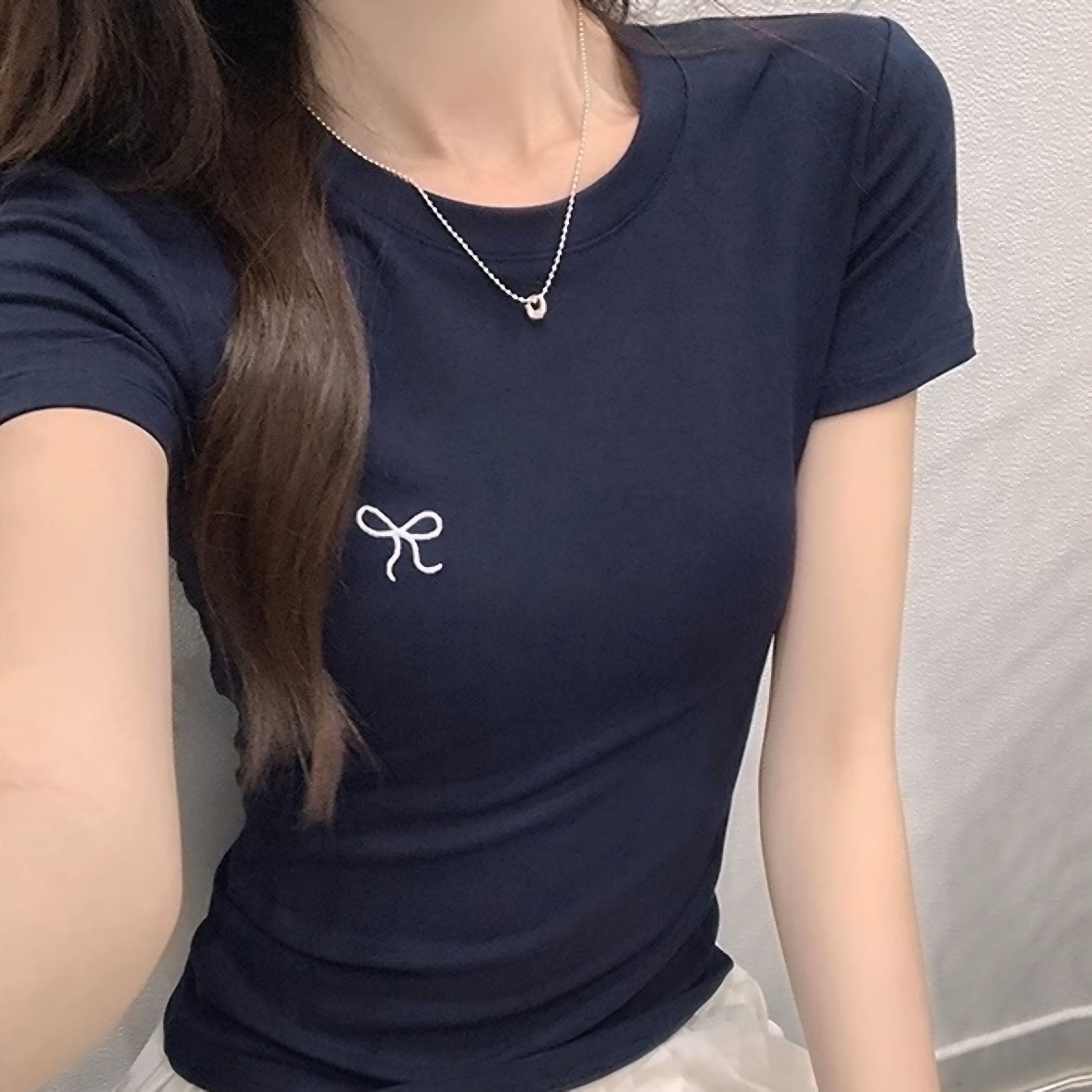 【4color】トレンド大人気 胸元ワンポイント TシャツSS-000182