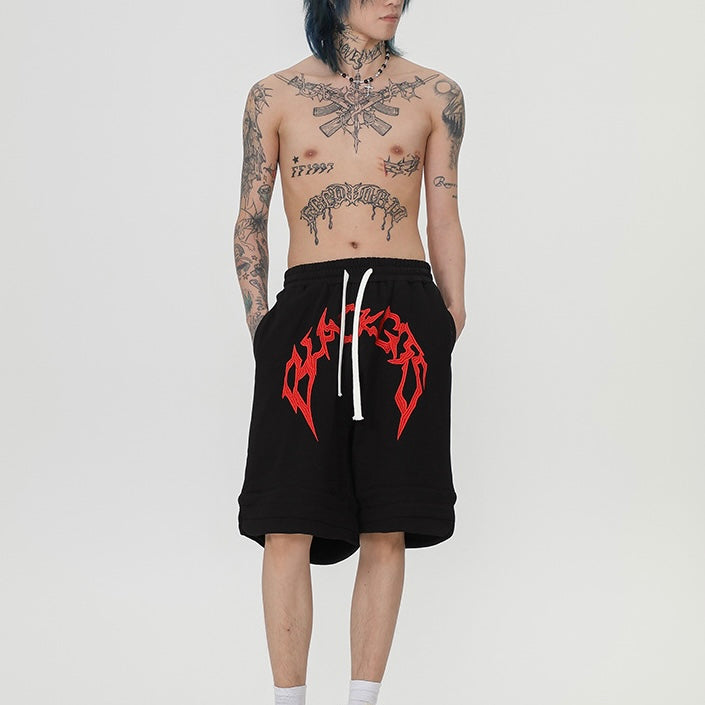 【2color】アーチロゴスウェットハーフパンツ ストリート系ショーツ ユニセックス SS-000315
