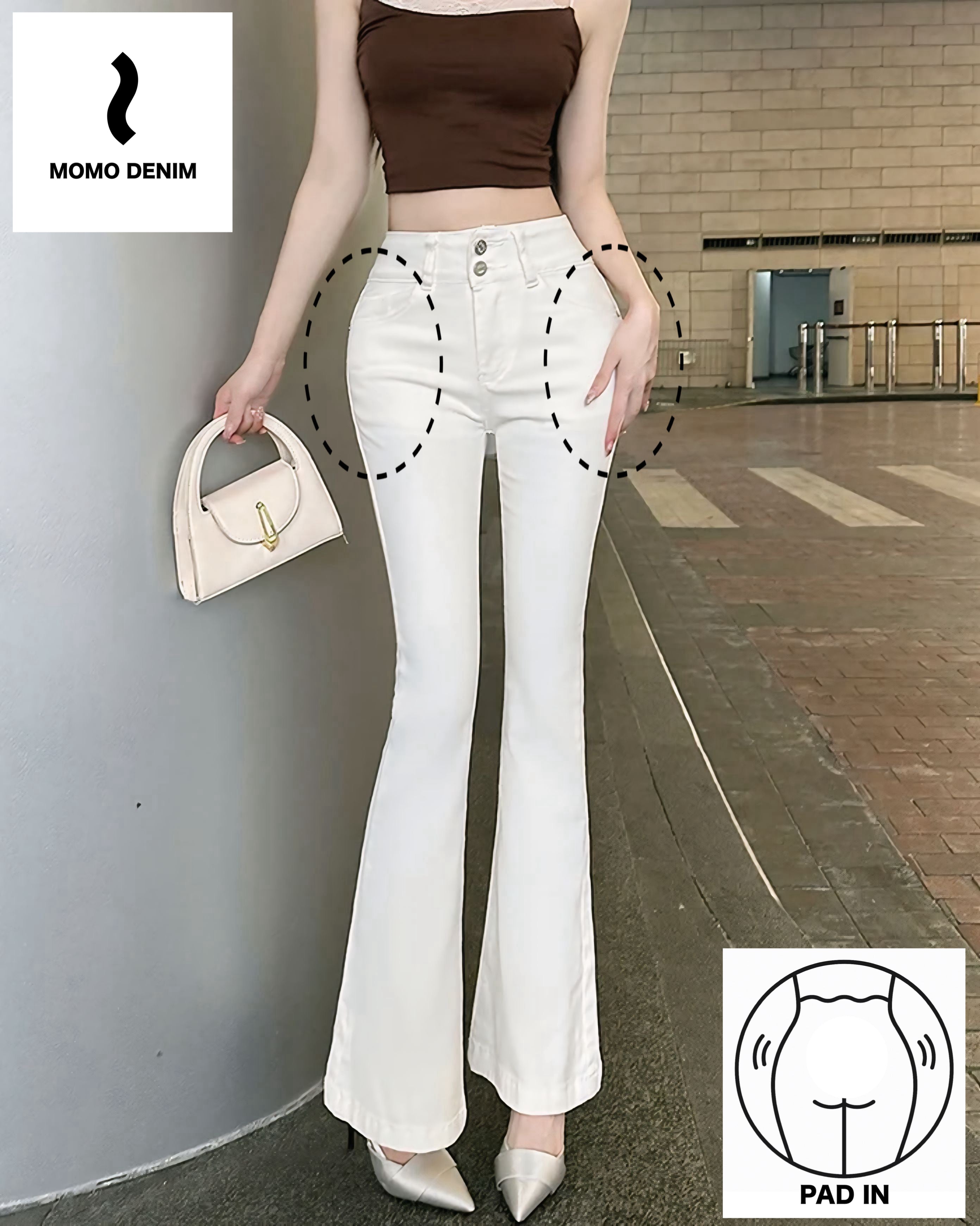【骨盤パッド入り】MOMO DENIM フレアデニムパンツ SS-000655