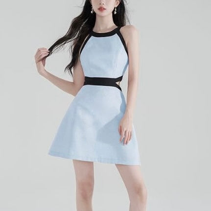 【2color】ハイウエスト切り替えミニワンピース セクシー韓国ファッション SS-000217