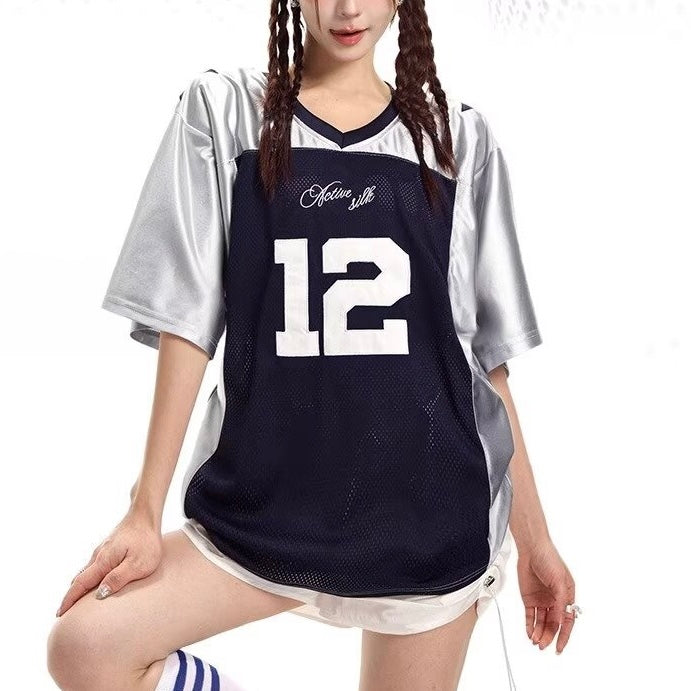 ナンバリングスターTシャツ｜ストリート風ビッグシルエット×スポーツライクトップス SS-000294