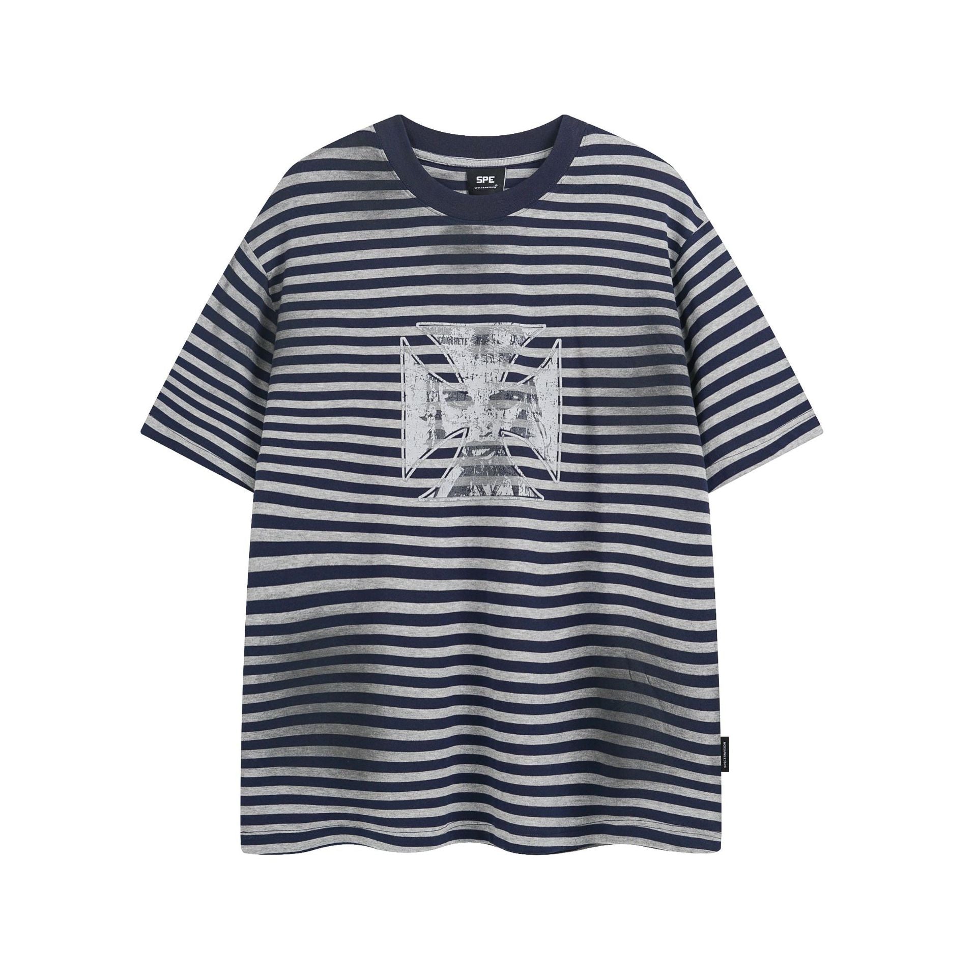【2color】クロス柄ボーダーTシャツ｜オーバーサイズ SS-000306