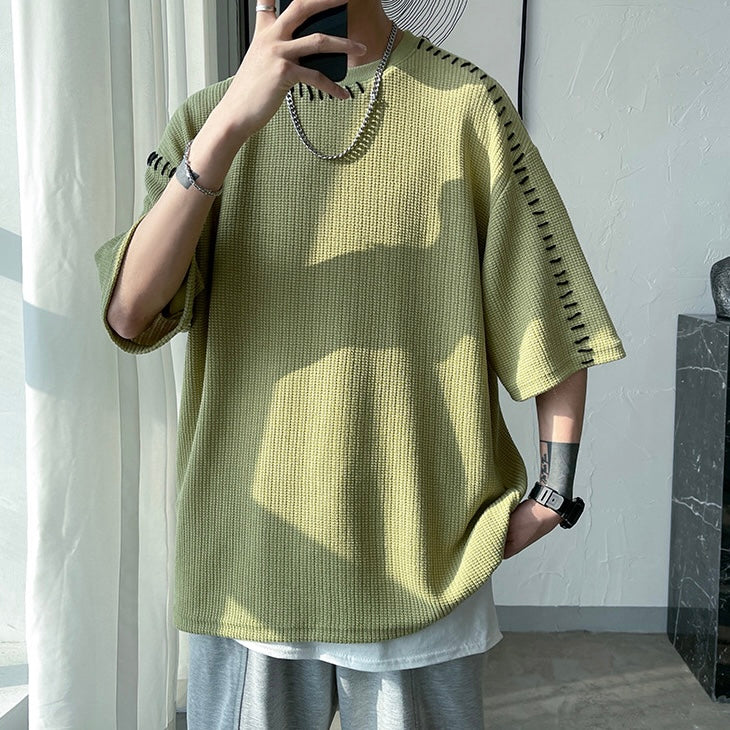 【3color】ワッフル編み ディテール映えるステッチTシャツ SS-000160