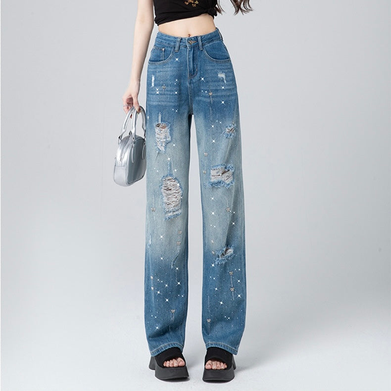 ダメージ刺繍デニムワイドパンツ SS-000561