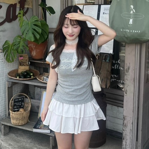 レース付き オフショル Tシャツ SS-000388