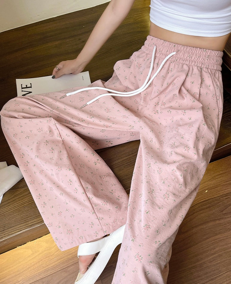 【3color】花柄ルーズパンツ ハイウエスト ゆったりリラックスパンツ SS-000226