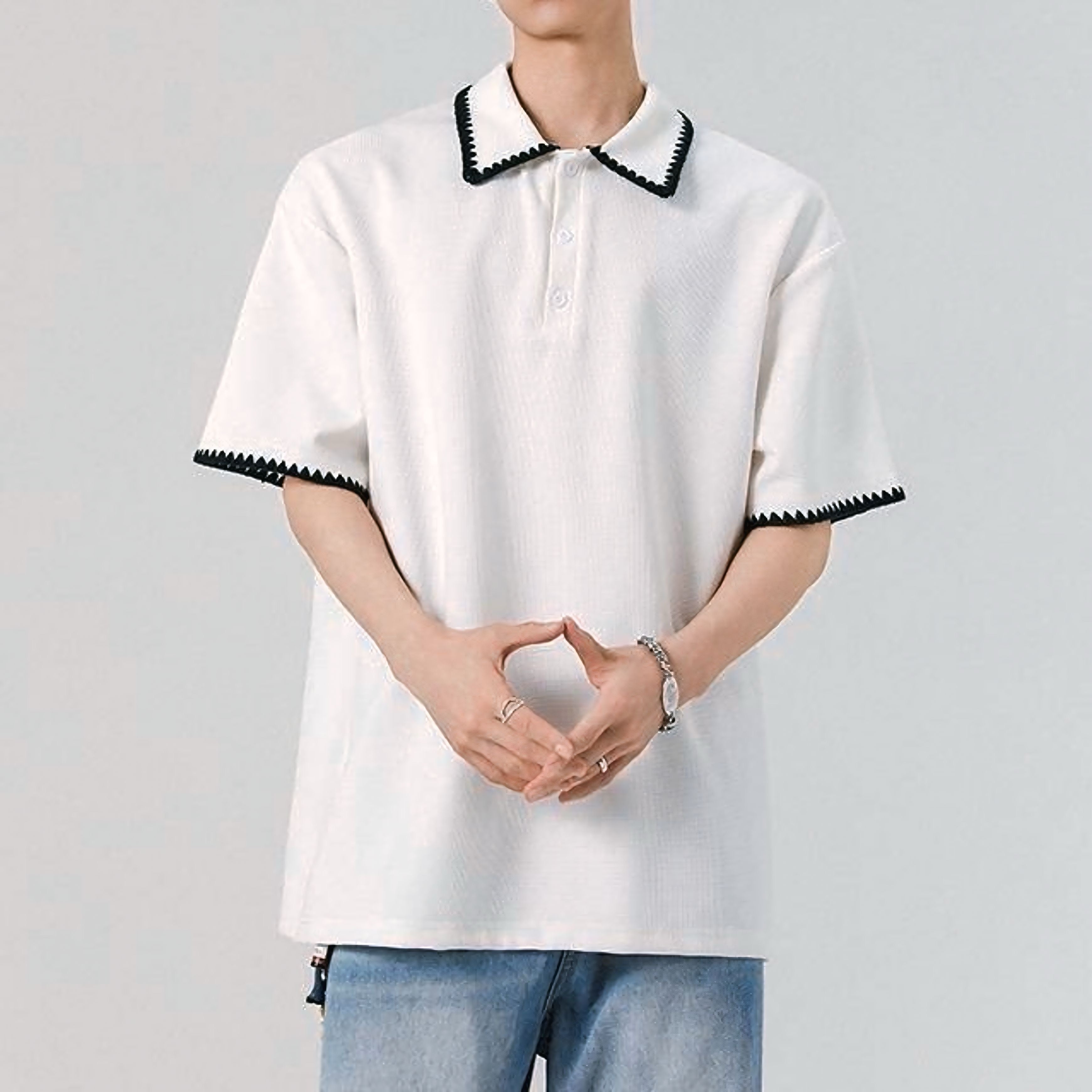 【2color】バイカラーステッチ入りオーバーポロ SS-000149