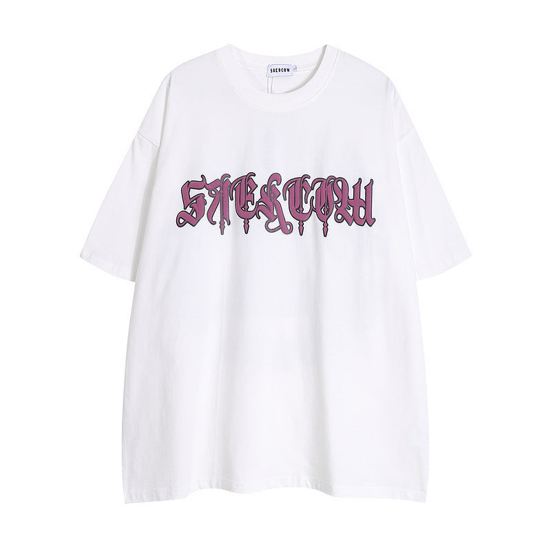 【2color】ゴシックロゴ×スカルアートTシャツ｜個性派ストリートスタイル SS-000298