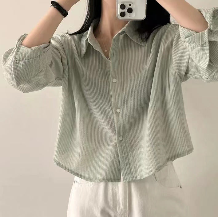 【5color】ナチュラルカラー ストライプシャツ｜大人女子の長袖ブラウス SS-000239