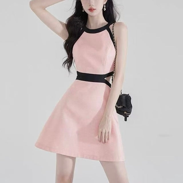 【2color】ハイウエスト切り替えミニワンピース セクシー韓国ファッション SS-000217