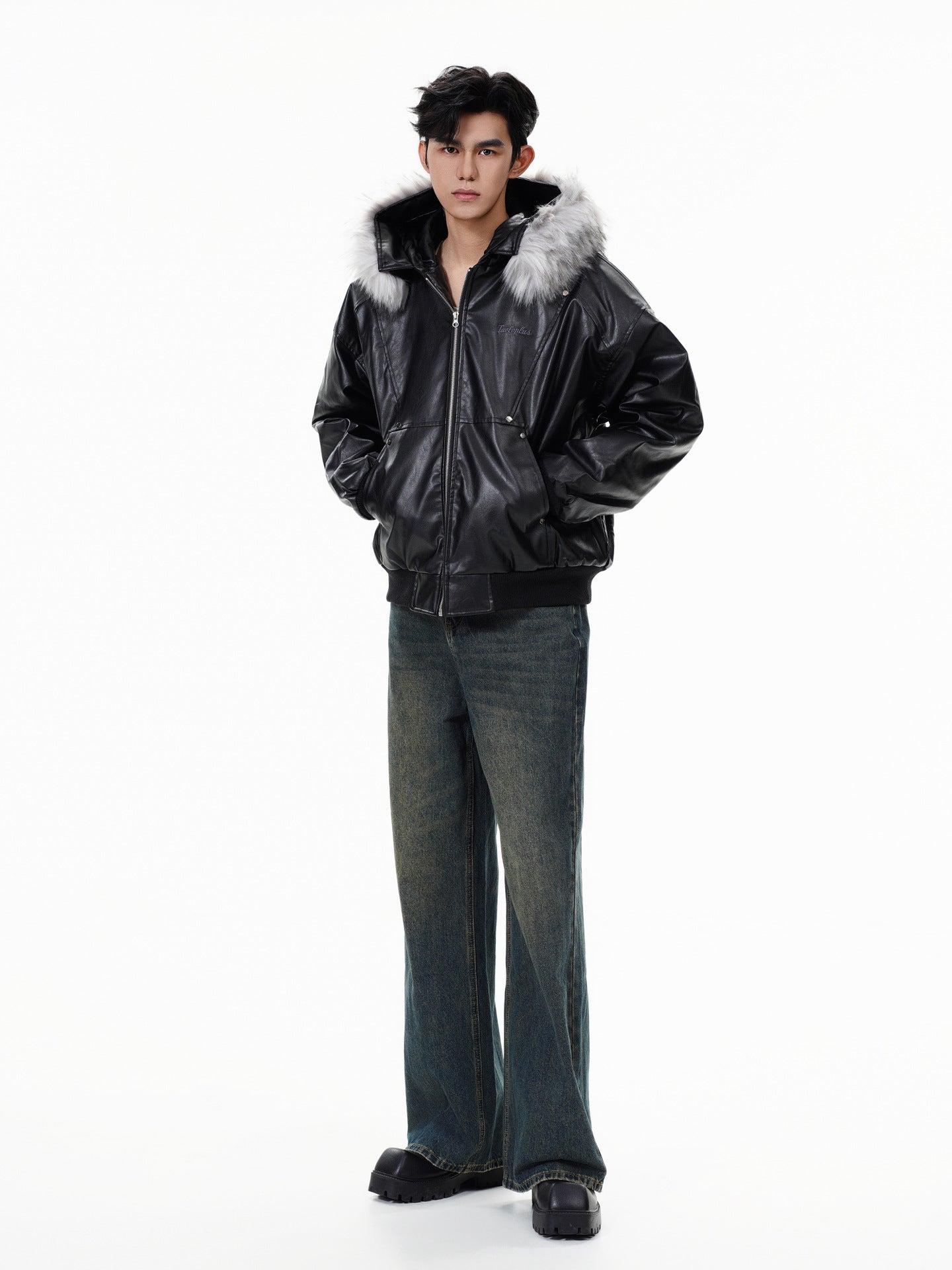 フェイクレザー ファーフードジャケット SS-000698